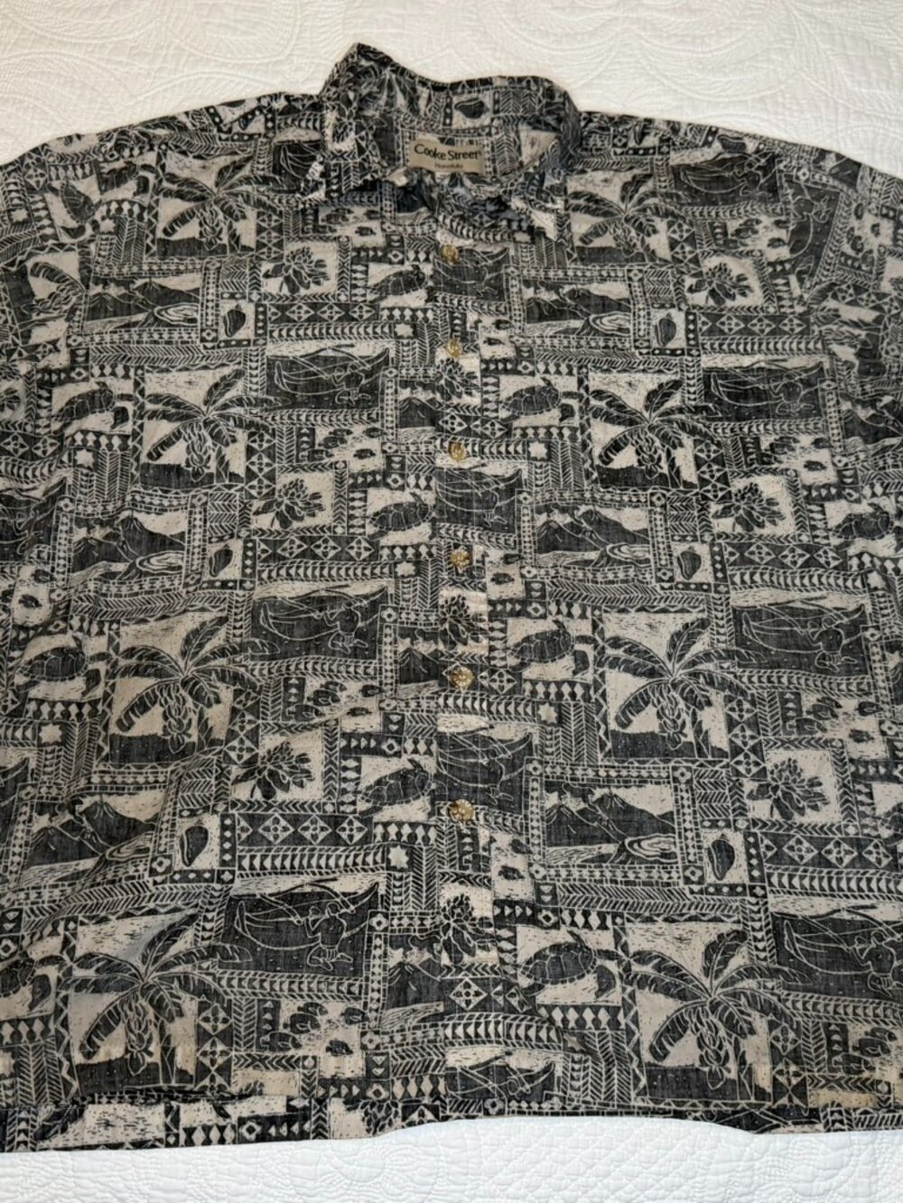 Cooke Street Hawaiian Shirt L — Made in Hawaii — Polynesian Block Print